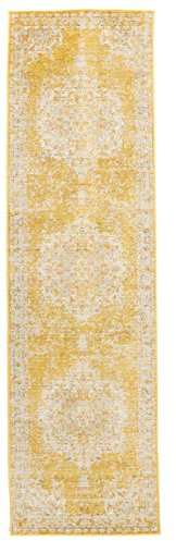 RugVista, Nadia, Teppich, Kurzflor Teppich, 80 x 300 cm, Läufer, Modern, Oeko-Tex Standard 100, Polypropylene, Flur, Schlafzimmer, Küche, Wohnzimmer, Gelb, Mehrfarbig