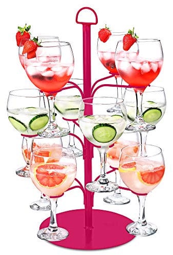 bar@drinkstuff Cocktail Tree Pink - Cocktail Glass Display for 12 Glasses, Gin Tree, Ideal for Serving Cocktails or Champagne