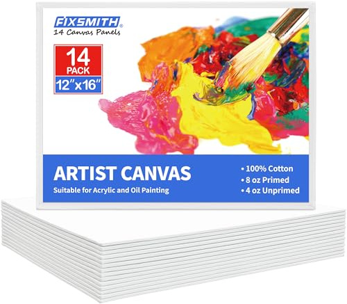 FIXSMITH Canvas Boards for Painting 12x16 Inch, Super Value 14 Pack Paint Canvases, White Blank Canvas Panels, 100% Cotton Primed Canvas Boards for Painting Art Supplies