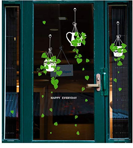 Autocollants double face pour fenêtre et mur - Plantes vertes - Décoration amovible pour salon, chambre à coucher, café, porte en verre