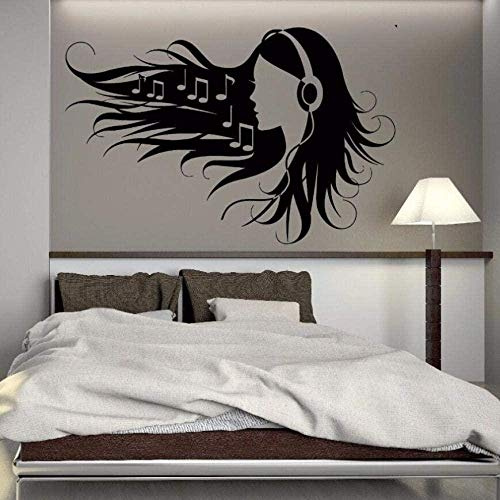 UYEDSR Wall Sticker Vinyl Wall Stickers Removable Teen Girl in Headphones Music Wall Decal Music Rock Pop Girl Wallpaper Home Decoration Art 87x57cm