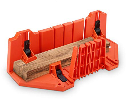 Caja de Ingletes de Plástico, Caja de Sierra Ingletadora, Caja Almacenamiento de Corte de Inglete con Compartimento para Sierra, para Ángulo de Corte 0 ° 22.5 ° 45 ° 90 °