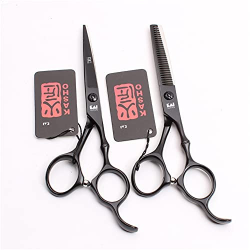 LDLD 5,5/6,0 Zoll professionelle Friseur Schere Set, Bambusgriff Rose Gold Haar spärliche Schere Friseur Schere Barbershop für Kinder und Erwachsene,Schwarz,5.5 inch