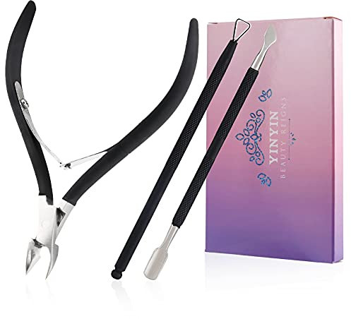 YINYIN Coupe-cuticules avec repousse-cuticules et coupe-cuticules, pince à cuticules professionnelle en acier inoxydable, durable, outil de pédicure pour ongles des mains et des pieds (Noir)