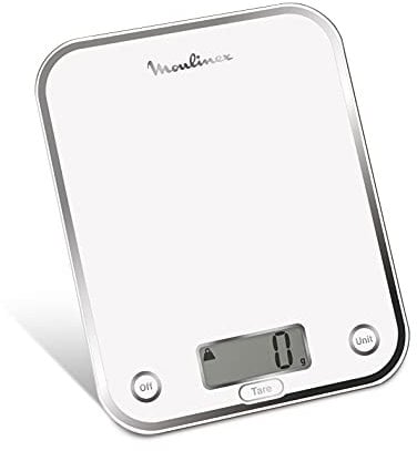 Moulinex BN5000 Optiss, Balance de cuisine, verre trempé résistant, fonction liquide, blanc