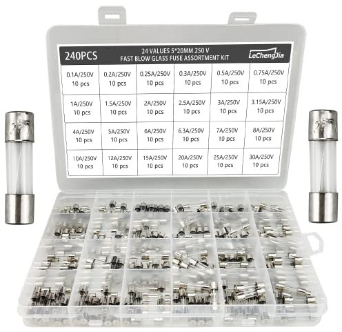 24 Valores 240 Piezas250v Fusibles De Vidrio De FusióN RáPida Kit 5x20 Mm 0.1/0.2/0.25/0.3/0.5/0.75/1/1.5/2 /2.5/3/3.15/4/5/6/6.3/7/8/10/12/15/20/25/30A Con Una Caja De PláStico Transparente