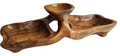 Windalf Rustikale Obstschale Teakholzschale RIANE 50 cm Kitchen Decor vielseitig verwendbare Etagere Geschenk Wurzelholz