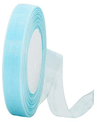 15mm Bleu Clair Ruban en Mousseline de Soie Transparente pour Emballage Cadeau,45m Organza Tissu Rubans Décoration Cadeau Noel Anniversaire Bouquet Mariée Mariage Décoration & Bricolage DIY