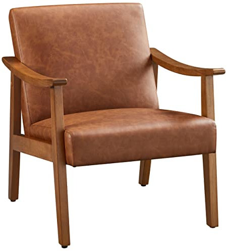 Yaheetech Poltrona Lounge in Ecopelle Imbottita con Schienale Braccioli Ergonomica da Salotto/Lettura/Ufficio/Studio/Intrattenimento Marrone Chiaro