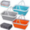 AUTODECO Zusammenklappbares Waschbecken mit Griff, Handtuch, 9 l, faltbares Waschbecken zum Spülen von Geschirr, Camping, Wandern und Zuhause, Orange & Grau & Blau, 3 Stück