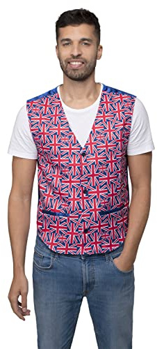 Smiffys Union-Jack-Weste – Großer Erwachsenen-Taillenmantel mit britischer Flagge für VE-Tag, 80. Jahrestag Sieg in Europa, patriotische Party, Frühlingshochzeit, rot, weiß, blau, GB, englische Feier