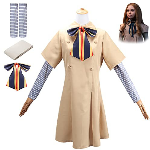 YISKY Megan Outfit, Megan Cosplay Kleid, Megan Karneval Party Outfit, Megan Faschingskostüme, Megan Halloween Rollenspiel Outfit für Kinder, M3gan Kostüm, Film Uniform, perfekt für Mädchen (Khaki)