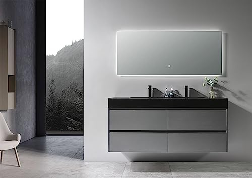 LuxuryBain- Meuble de Salle de Bain Double Vasque Gris et Noir avec Miroir LED LB-8476S