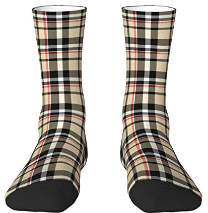Oudrspo Rot Beige Schwarz Weiß Quadrate Tartan Plaid Muster Männer & Frauen Crew Socken, Tartan Plaid Neuheit Mode Casual Crew Tube Socke Athletic Sport Kleid Socken