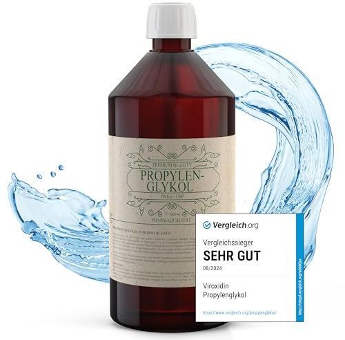 Viroxidin Propylenglykol 1l 99,9% in reinster Pharmaqualität hergestellt in Deutschland - Hochreines PG Propylenglykol E1520 flüssig - Ph. Eur/USP - 100% rein & ohne Zusatzstoffe