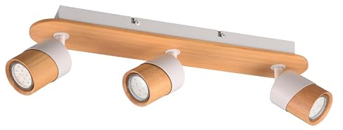 Trio Leuchten Deckenleuchte Aruni 801100331, Metall Weiß matt, Holz Natur, exkl. 3x GU10