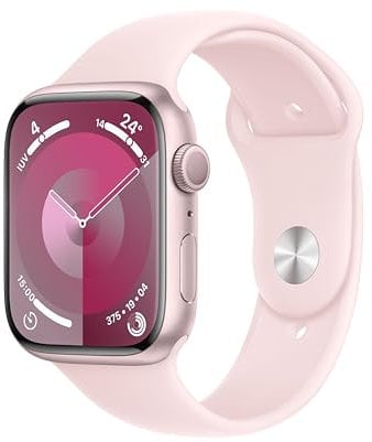 Apple Watch Series 9 GPS 45mm Smartwatch con cassa in alluminio rosa e Cinturino Sport rosa confetto - M/L. Fitness tracker, app Livelli O₂, display Retina always-on, resistente all’acqua