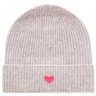 Zwillingsherz Grobstrick-Wintermütze aus 100% Kaschmir - Hochwertige Unisex Strickmütze Herz Patch für Damen Jungen Mädchen - Hat – One Size – Cashmere – warm & weich im Frühjahr Herbst & Winter