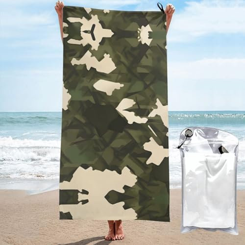 AthuAh Army Camouflage Mikrofaser Badetuch & Strandtuch weich, schnell trocknend, geeignet für Badezimmer, Reisen, Schlafsaal, 70 x 140 cm