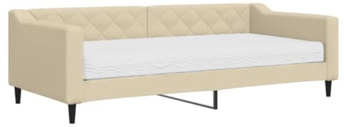 vidaXL Tagesbett, Schlafsofa mit Matratze, Bettsofa Gästebett mit Lattenrost, Sofa Bett für Schlafzimmer Wohnzimmer, Creme 90x200 cm Stoff