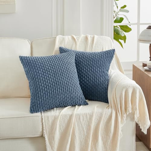 FDTERN 2er Set 45x45 cm Blau Kordsamt Kissenbezug,Flauschig Boho Kissenbezüge Kissenhülle Dekokissenbezug Sofakissen Couchkissen Dekokissen Deko für Sofa Schlafzimmer Wohnzimmer