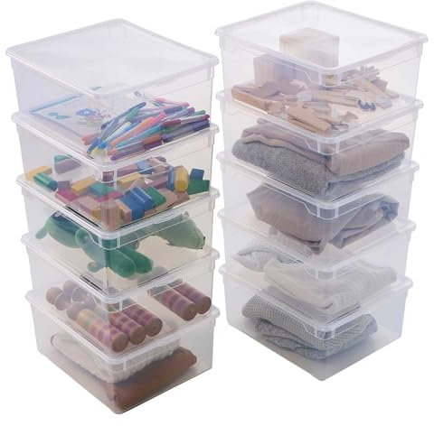 Sundis Clear Box, 10 cajas de almacenamiento 18L de plástico transparente, con tapa, superponibles y apilables, ideales para guardar ropa