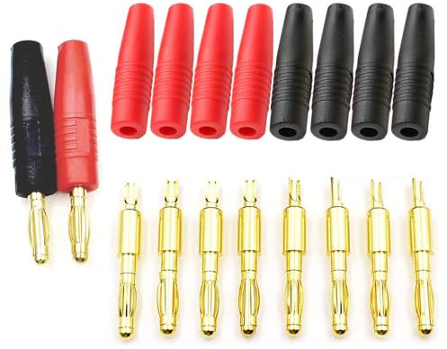 CEMYDEYO 4mm Bananenstecker,10 Stück Banana Stecker32A Vergoldeter Löttyp Adapter Hochstrom für DIY Elektrische Tests,Audio Lautsprecherkabel Kabel Stecker, Rot und Schwarz