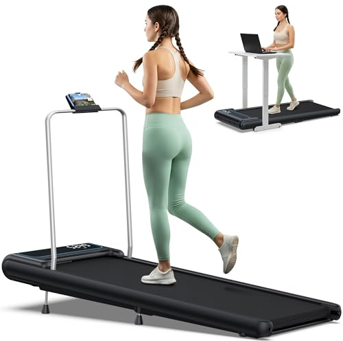 Laufband unter dem Schreibtisch: [Sprachsteuerung] 2-in-1 Schräg-Laufband funktioniert mit ZWIFT Kinomap Wellfit App für Home Office – 2,5 PS leises Laufband mit 120 kg Kapazität