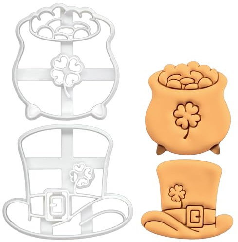 BAKERLOGY Sat von 2 Leprechaun Hut und Topf voll Gold Ausstechformen - Perfekt für den St. Patrick’s Day - Detailliertes Keksausstecher-Design zum Backen und Basteln, ideal für Fondant, Teig, Ton