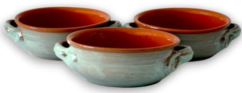 Set 3 Terrine in Terracotta Tegami Senza Coperchio Turchese Terre Antiche Zuppiere con manici Colì Maioliche e Terrecotte dal 1650 Turchese 17x17x6 cm