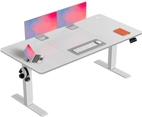 Flamaker Höhenverstellbarer Schreibtisch, Elektrischer Schreibtisch Höhenverstellbar für Steh-Sitz, Computertisch mit Memory-Funktion, Stabiler Tisch Standing Desk, Bürotisch,140 x 60 cm,Grau