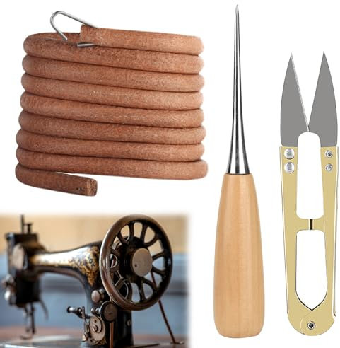 HANIUTTY 183cm Nähmaschine Gürtel, Lederriemen Nähmaschine Rund Leder Antriebsriemen, Nähmaschine Riemen mit 1 Nähahle und Nähschere Clippers für Vintage Home Pedal hausieren Typ Nähmaschine