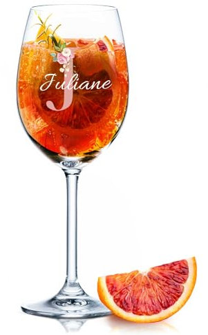 Leonardo Daily Weinglas mit UV-Druck - Initial Flower - Personalisiert mit Namen & Monogramm - Geeignet für Wein Aperol Sangria und Lillet - Geschenke für Sie & Ihn - Rosa (Daily)