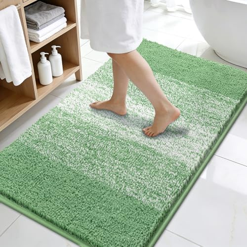 Enyhom Groß Badezimmerteppich 80 x 120 cm, Weich Dicker Grün Badteppich rutschfest Waschbar Badematte Super Saugfähig Flauschig Badvorleger, Schnelltrocknend Mikrofaser Badezimmer Teppich für Dusche