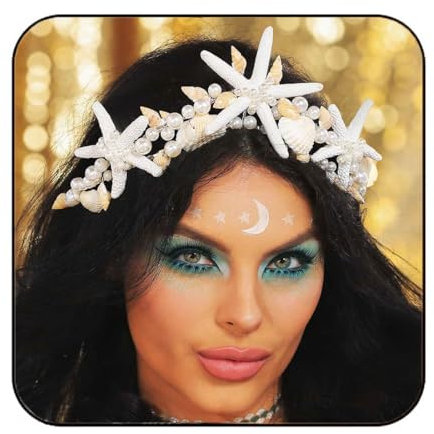 Unsutuo Muschel-Stirnband, Seestern, Tiara, Perle, Meerjungfrau-Haarschmuck für Damen