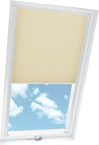 Home-Vision® Dachfenster Premium Plissee Faltrollo mit Bohren Dachfensterkompatibel (Creme für U08 - Weiß) Dachfensterrollos Blickdicht Sonnenschutz, Montage inkl