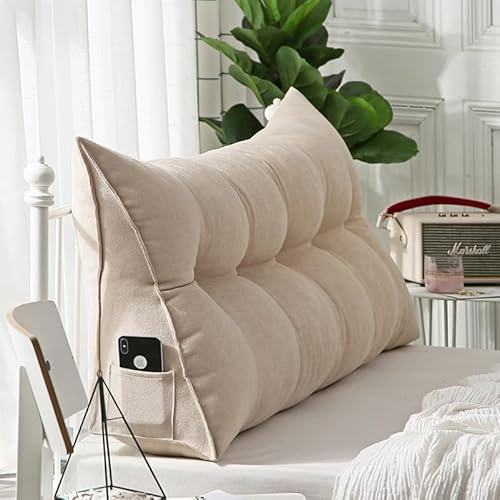 Morlinca Rückenlehne Lesekissen Bett,Lesekissen für Bett und Sofa, Keilkissen, Rückenpolster für die Wand, Sitzkissen, Wandkissen, Kissenbezug ist Maschinenwaschbar,Light beige Gray,60x50x20cm