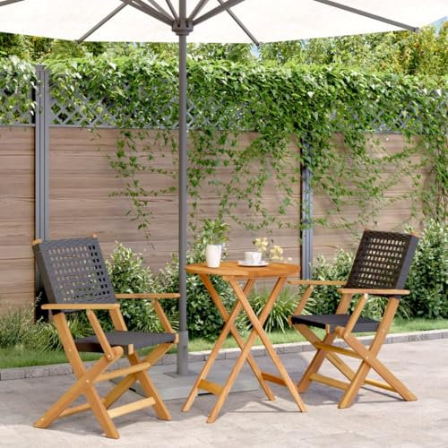 LAPOOH 3-TLG. Bistro-Set Schwarz Poly Rattan und Massivholz, Balkonmöbel, Balkon Möbel, Balkon Sitzgruppe, Gartenmöbel, Sitzecke Garten, Balkonset, Terrassen Möbel - 3281790