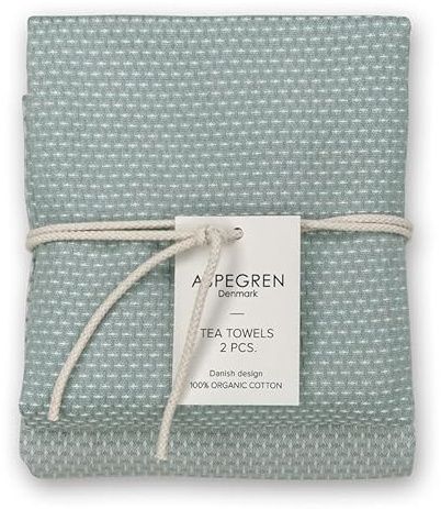 Aspegren Geschirrtuch Gastro 50 x 70 cm, zweifarbiges Set mit 2 in 100% Bio-Baumwolle, hergestellt in Indien (Jade)