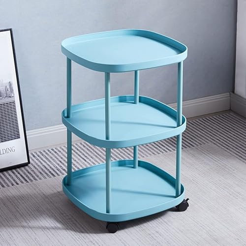 Tavolino da Salotto Piccolo su Ruote Tavolino a 2 Livelli Tavolino da Divano Moderno per Spazi Ristretti, Tavolino da caffè con Ripiano a 3 Strati con Molte Opzioni di Colore,Blu-Verde,3 Liv