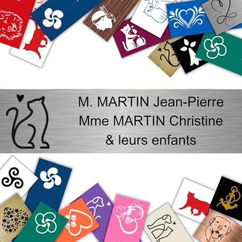 Plaque Adhésive avec motif en PVC Personnalisée pour Boîte aux Lettres - 10×2,5cm - 21 Couleurs - Jymm (Acier texte noir + motif)