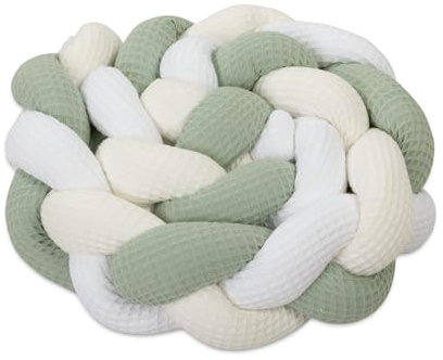 babybay Baby Kuschelschlange Waffelpiqué (Made in EU) - Kuschelschnecke in vielen Farben und Größen, Nackenrolle, Kopfschutz für Wickeltisch (weiß/Ivory/jadegrün, 280cm)