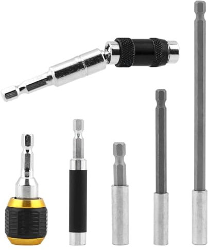 Tookie 6pcs Drill Bit Holder Extension, Flexible Pivoting Magnetic Bit Holder Set, Impact Driver Bar Drill Screwdriver Release Rotary Extender, with 1/4” Hex Shank, for Tight Space Corner