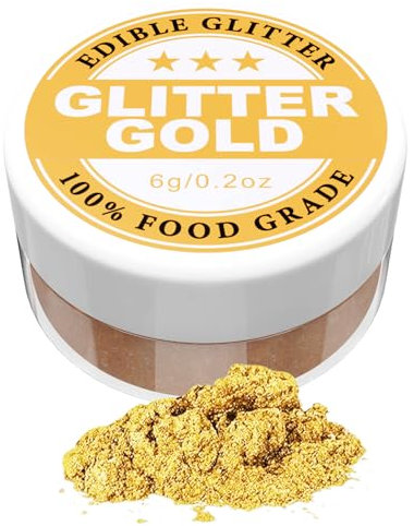 Essbarer Glitzer - 6g Lebensmittelfarbe Pulver für Schokolade, Erdbeeren, Cupcakes, Kuchen, Fondant (Gold)