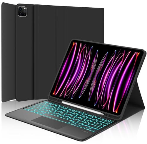 WINCHKING Tastiera per iPad Pro 12.9 con Touchpad, Cover con Tastiera per iPad 12.9, Custodia QWERTY Bluetooth Retroilluminata Magnetica Keyboard per ipad pro 12.9 pollici 6/5/4/3 Generazione, Nero