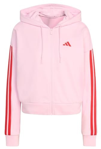 adidas Women's Essentials 3-Stripes French Terry Full Zip Hoodie, Clear pink/Pure Ruby, L