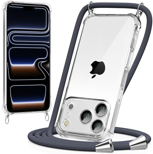 caslord Handyband kompatibel mit iPhone 17 Pro, Necklace Hülle mit Bands Handyhülle für zum Umhängen, Transparent Case mit Handykordel,Stoßfeste Schutzhülle zum Umhängen Kordel, Dunkelgrau