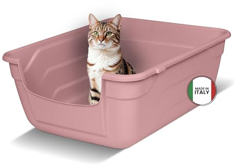 Snugsy Katzenklo mit Hohem Rand - L - Offene Katzentoilette ohne Deckel - Leicht zu Reinigen - Pink 50 x 38,5 cm