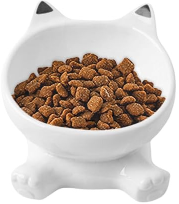 Elevated Cat Bowls - Raised Caat Food Bowl | Tilted Ceramic Raised Caat Foodd Bowl - Anti Vomiting Whisker Friendly Spill-Proof Non-Slip for Kittens Puppies Apartment Travel & City Living