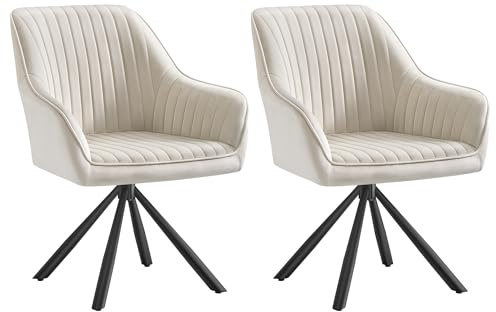 SONGMICS Esszimmerstuhl 2er Set, Küchenstuhl, Sessel drehbar, Samt, Polsterstuhl mit Armlehnen, bis 120 kg belastbar, Stahlbeine, für Esszimmer Küche, cappuccinobeige-tintenschwarz KDC161LH01-2J